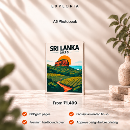 A5 Photobook from ₹1,499: 300gsm pages, glossy laminated finish, premium hardbound cover and design approval before printing.